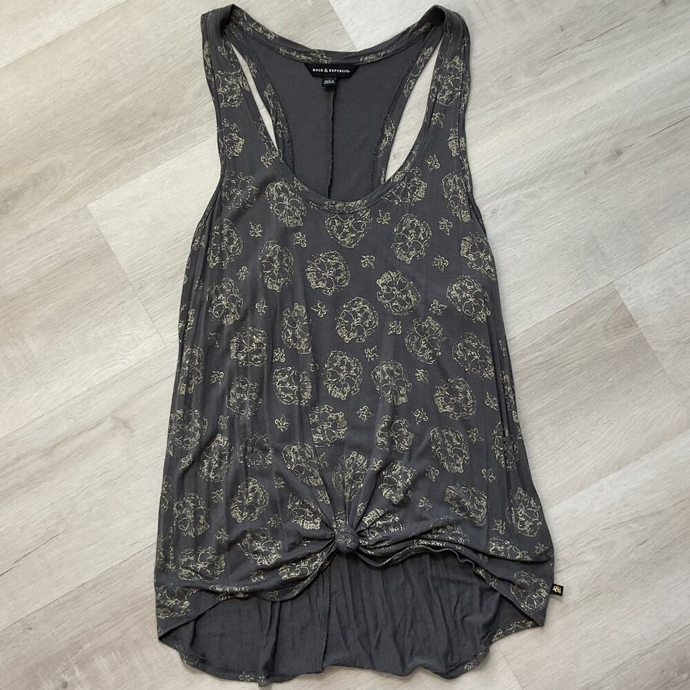 Rock and Republic Gray Skull Racerback Knot front Tunic LG